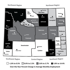 Wyoming map of job growth