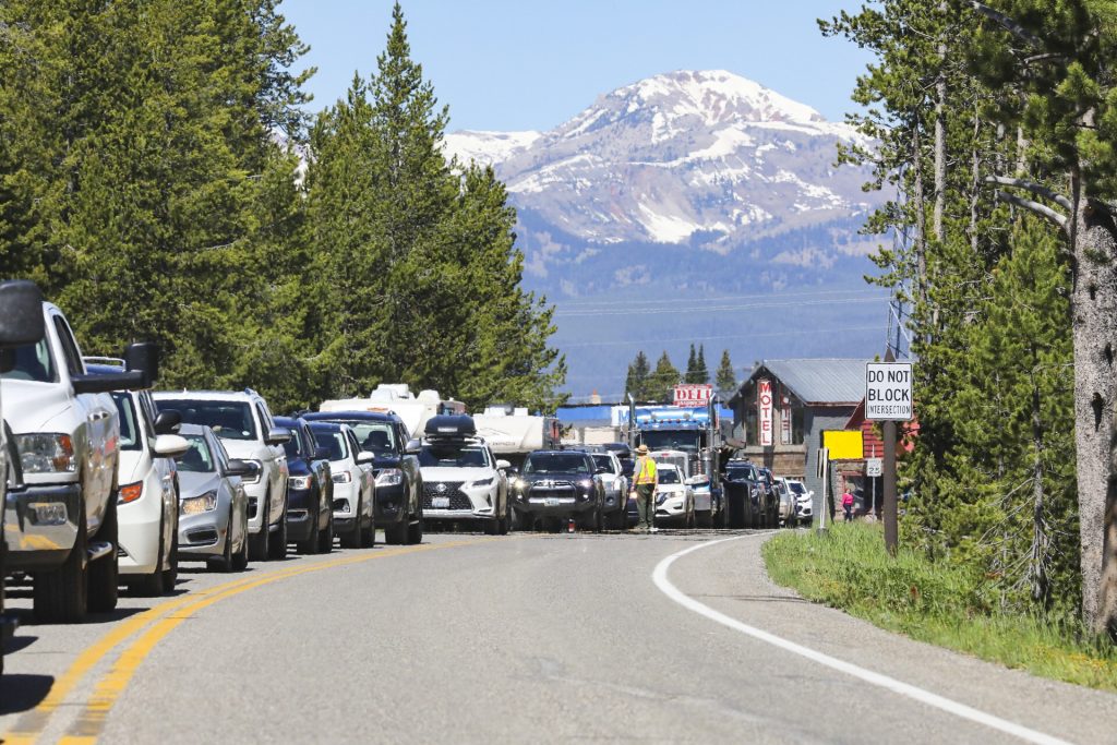 Yellowstone traffic stacks up at the West Entrance