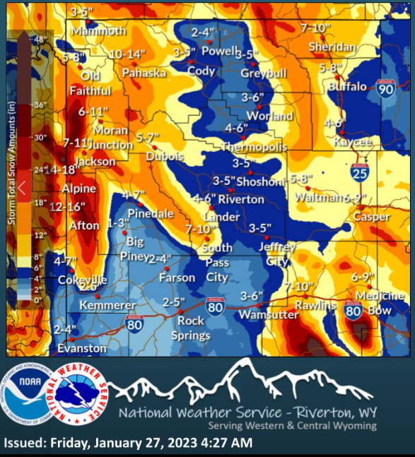 Expected Snow NWS Riverton Jan 27-30
