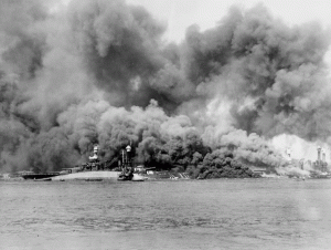 USS Oklahoma on fire