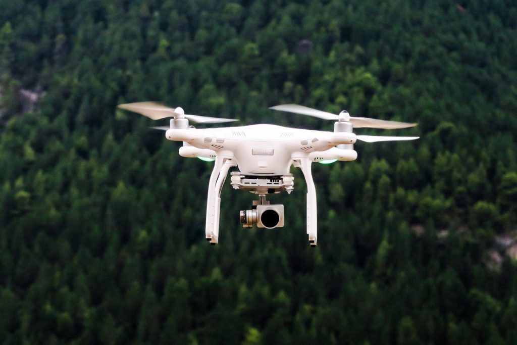Drone in dense forest