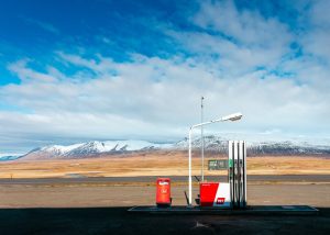 Gas pump with mountains