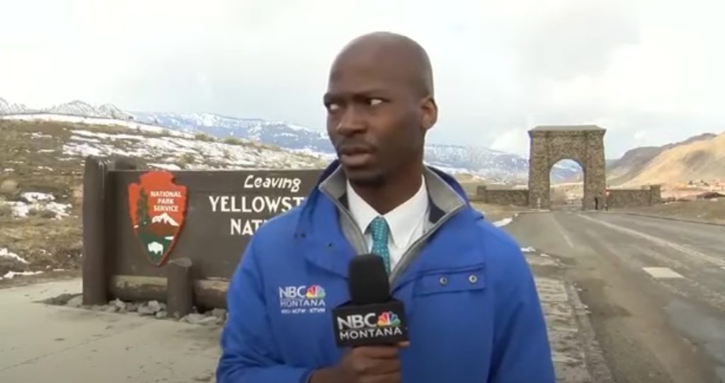 Screenshot from reporter's hilarious and viral Yellowstone bison video