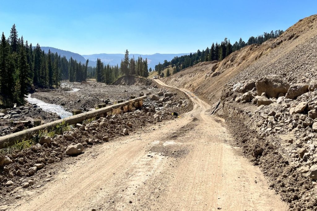 The Northeast Entrance Road under construction in Yellowstone National Park
